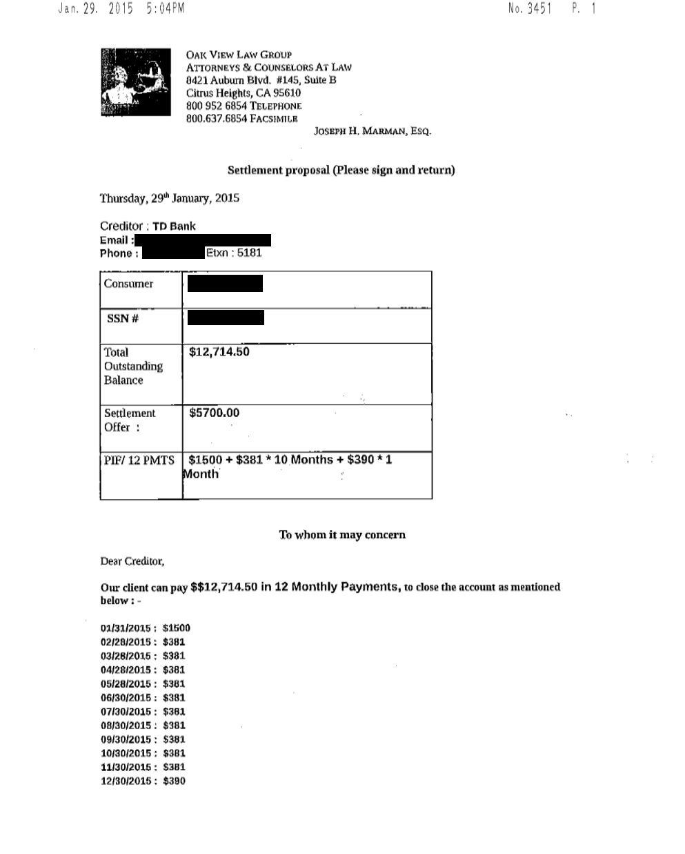 Payday loan settlement lawyers Fee on success A on BBB